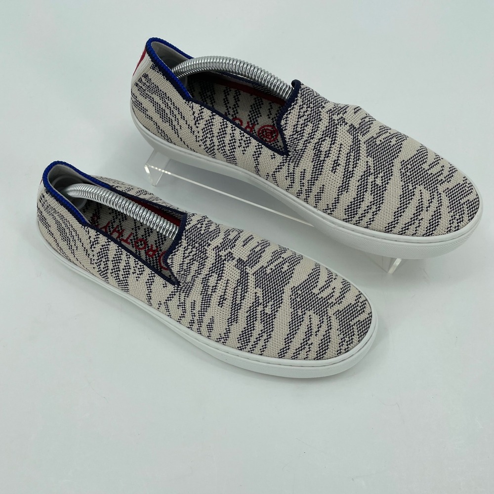 Rothys Women's The Sneaker Sz. 7 Shoes Navy Cream Maritime Tiger Stripe‎ Comfort